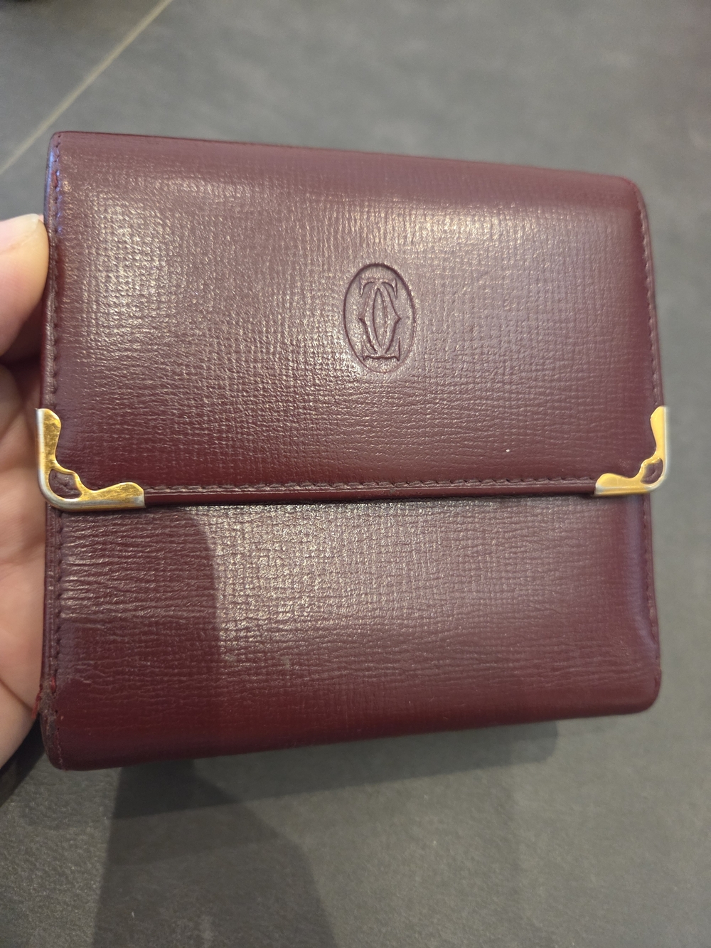 Cartier Burgundy Leather Wallet with Gold Corner Accents
